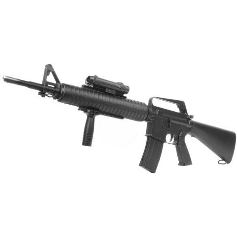 Well Fire M16A3 Spring Powered M4 Rifle w/ Laser, Flashlight, and Vertical Grip