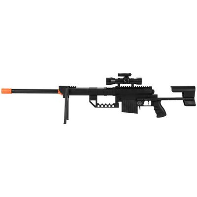 UK Arms P1200 M200 Airsoft Spring Sniper Rifle with Scope-Bipod-Laser