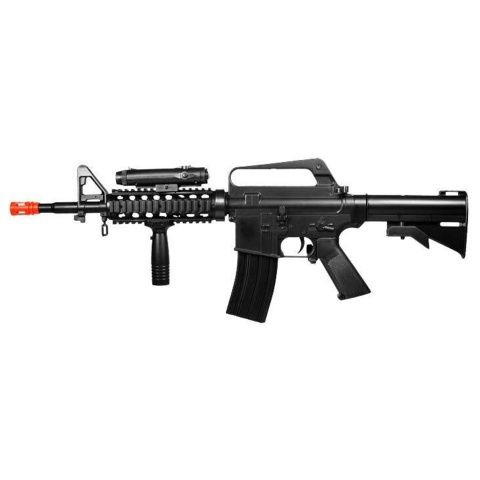 Well M16A4 Style M4 RIS Spring Airsoft Rifle w/ Flashlight, Laser, Vertical Foregrip &amp; Retractable Stock