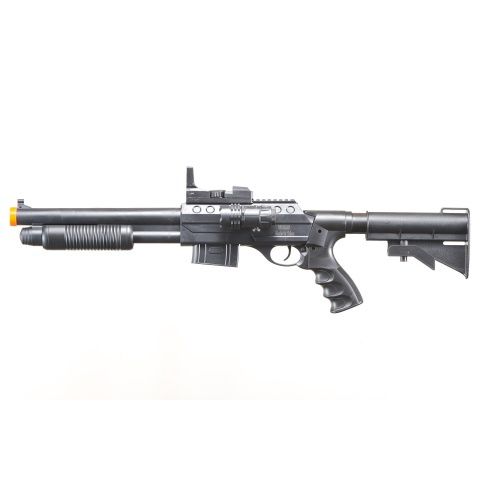 UK ARMS M0581C Spring Shotgun with Pressure Switch Laser, Mock Red Dot Scope, Retractable LE Stock