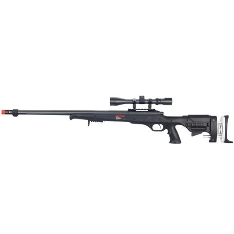 WELL Airsoft MB12BA Bolt Rifle with Fluted Barrel &amp; Scope - Black