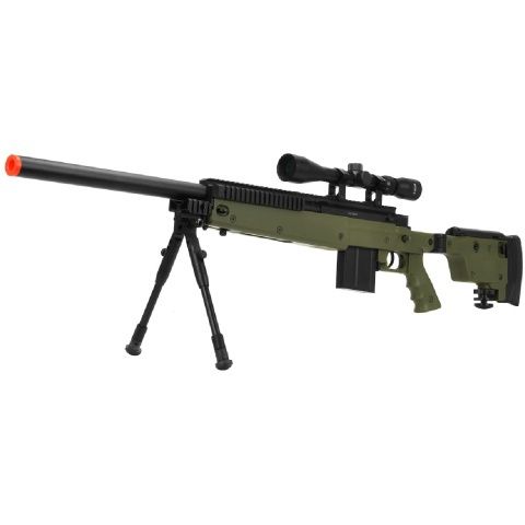 Well Fire MB4406D Bold Action Airsoft Sniper Rifle with Folding Stock Bipod &amp; Scope