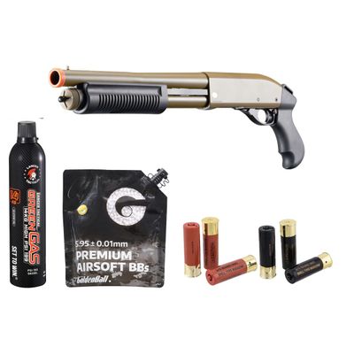 Golden Eagle M8881 3/6-Shot Pump Action Gas Airsoft Sawed-Off Shotgun - Combo
