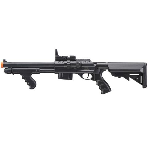 UK Arms Spring M0681D Spring Powered Pump Action Shotgun with Red Dot Sight - Flashlight - Stock