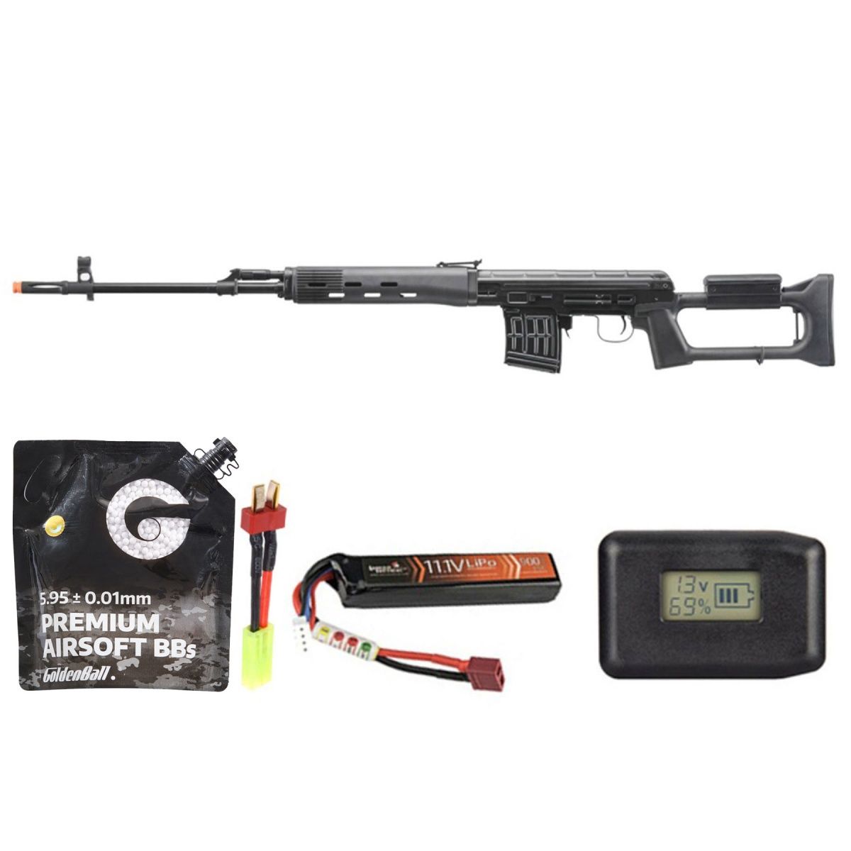 LCT SVD Dragunov Electric Airsoft Sniper Rifle - Battery - Adapter - Charger - Combo
