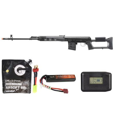 LCT SVD Dragunov Electric Airsoft Sniper Rifle - Battery - Adapter - Charger - Combo
