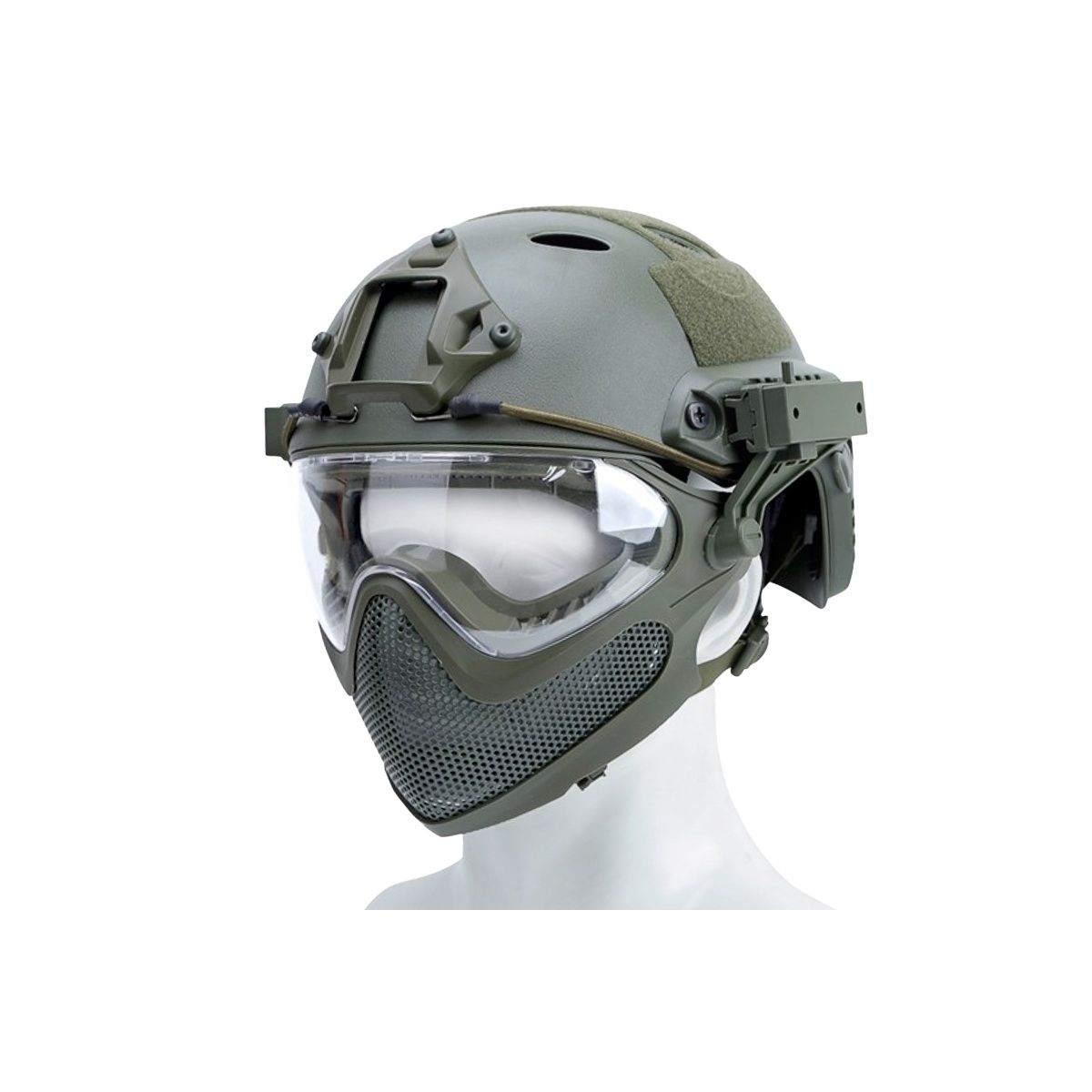 G-Force Pilot Full Face Helmet with Steel Mesh Face Guard - OD Green