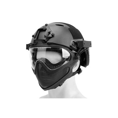 G-Force Pilot Full Face Helmet with Plastic Mesh Face Guard - Black
