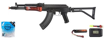 LCT G04 Ak47 Nv Aeg Soviet Replica With Real Wood Handguard - Battery/Adapter/Charger Combo