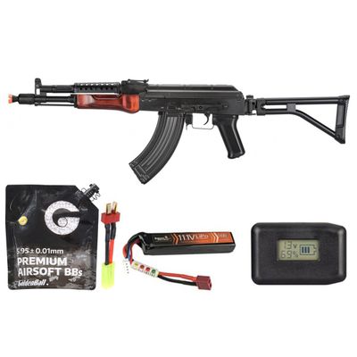 LCT G04 Ak47 Nv Aeg Soviet Replica With Real Wood Handguard - Battery/Adapter/Charger Combo