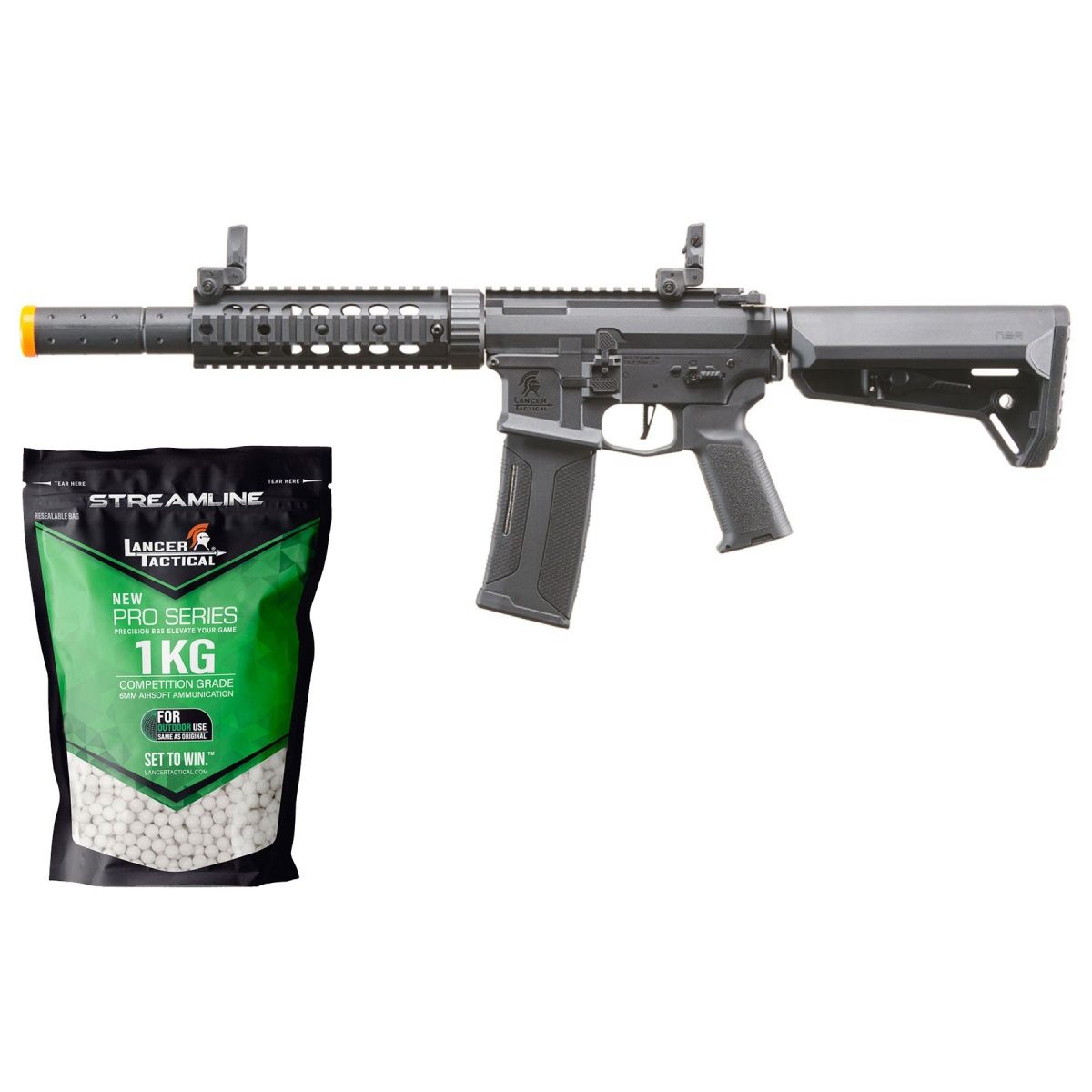 Lancer Tactical Gen 2 M4 SD Carbine Airsoft AEG Rifle with Ambidextrous NSR Receiver, NSR Stock &amp; Mock Suppressor - Gen 2 Starter Bundle