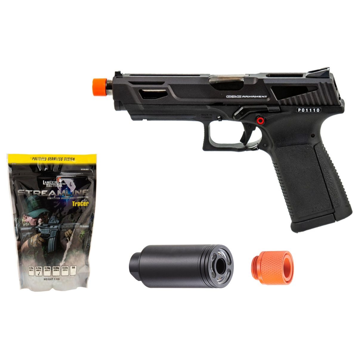 G&amp;G GTP9-MS Metal Slide Gas Blowback Airsoft Pistol - Tracer/BB Bundle