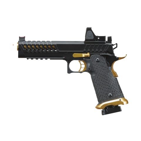 Lancer Tactical Knightshade Hi-Capa Gas Blowback Airsoft Pistol with Reflex Red Dot Sight - Black &amp; Gold
