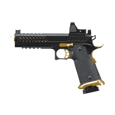 Lancer Tactical Knightshade Hi-Capa Gas Blowback Airsoft Pistol with Reflex Red Dot Sight - Black &amp; Gold