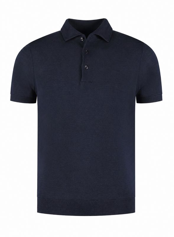 Polo short sleeve one piece collar merino-cashmere navy