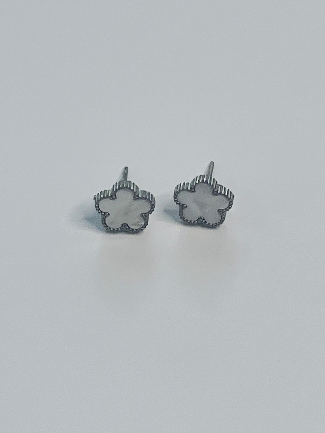 Silver and White Stainless Steel Clover Earrings