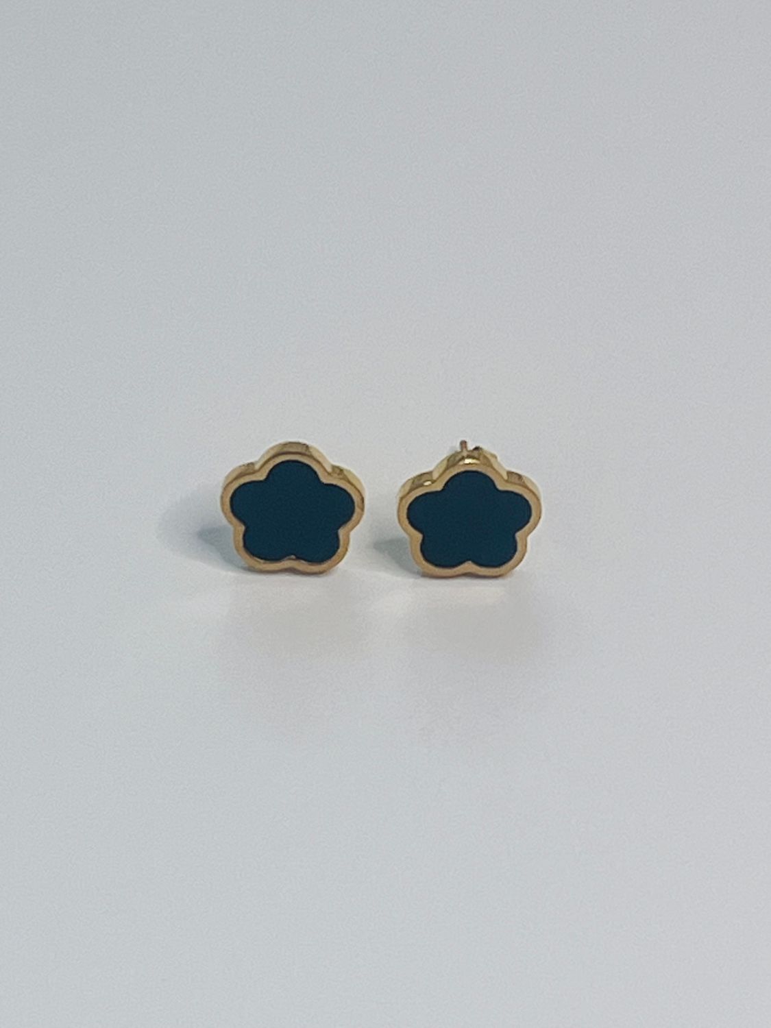 Gold and Black Stainless Steel Clover Earrings