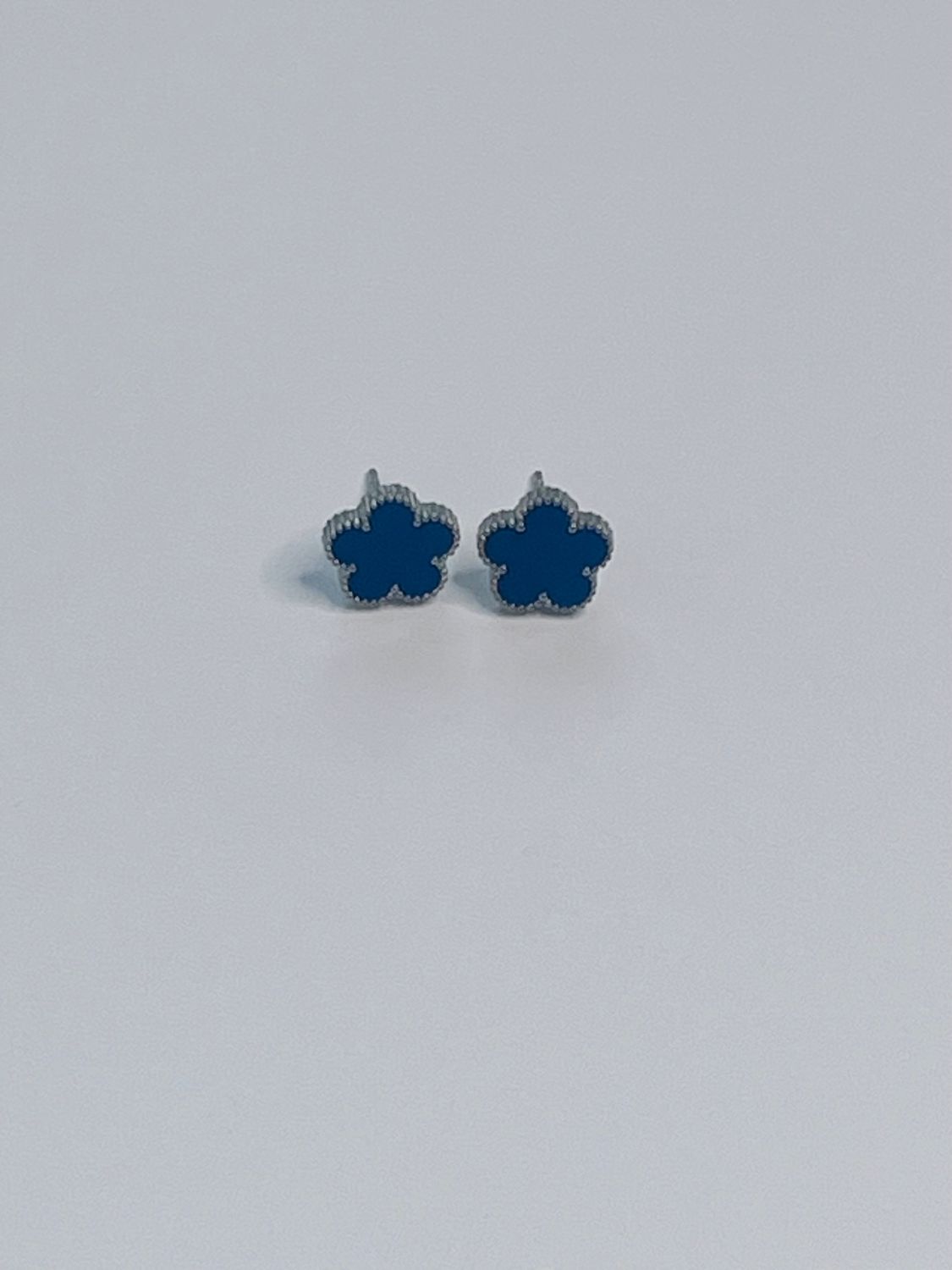 Silver and Blue Stainless Steel Clover Earrings