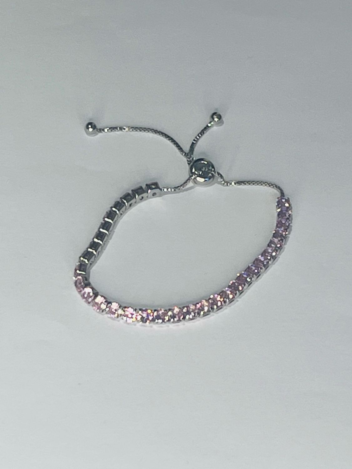 Sterling Silver Pink Zircon Crystal Adjustable Bracelet