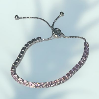 Sterling Silver Pink Zircon Crystal Adjustable Bracelet