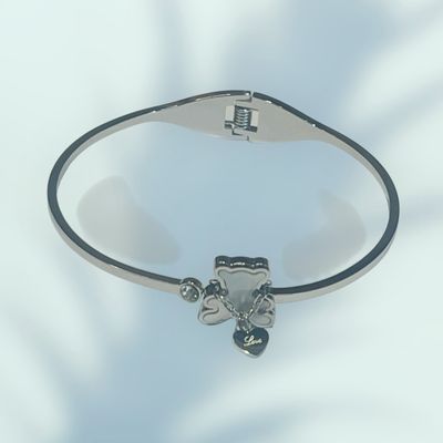 Stainless Steel Teddy Bear Love Bangle