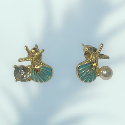 Sterling Silver Blue Shell Starfish Ocean Earrings
