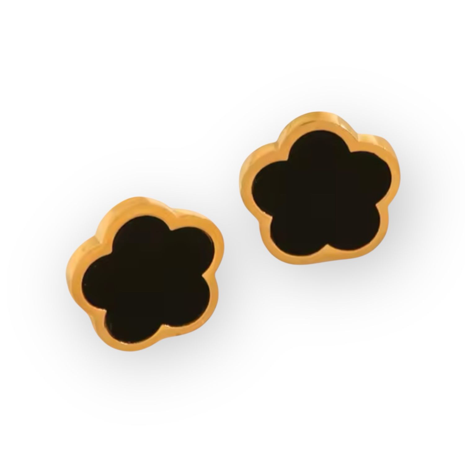Gold and Black Stainless Steel Clover Earrings