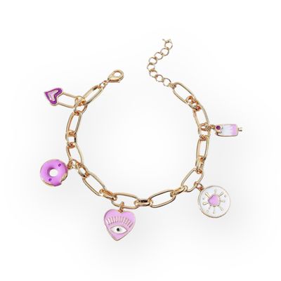 Pink Ice Cream Doughnut Heart Charm Bracelet