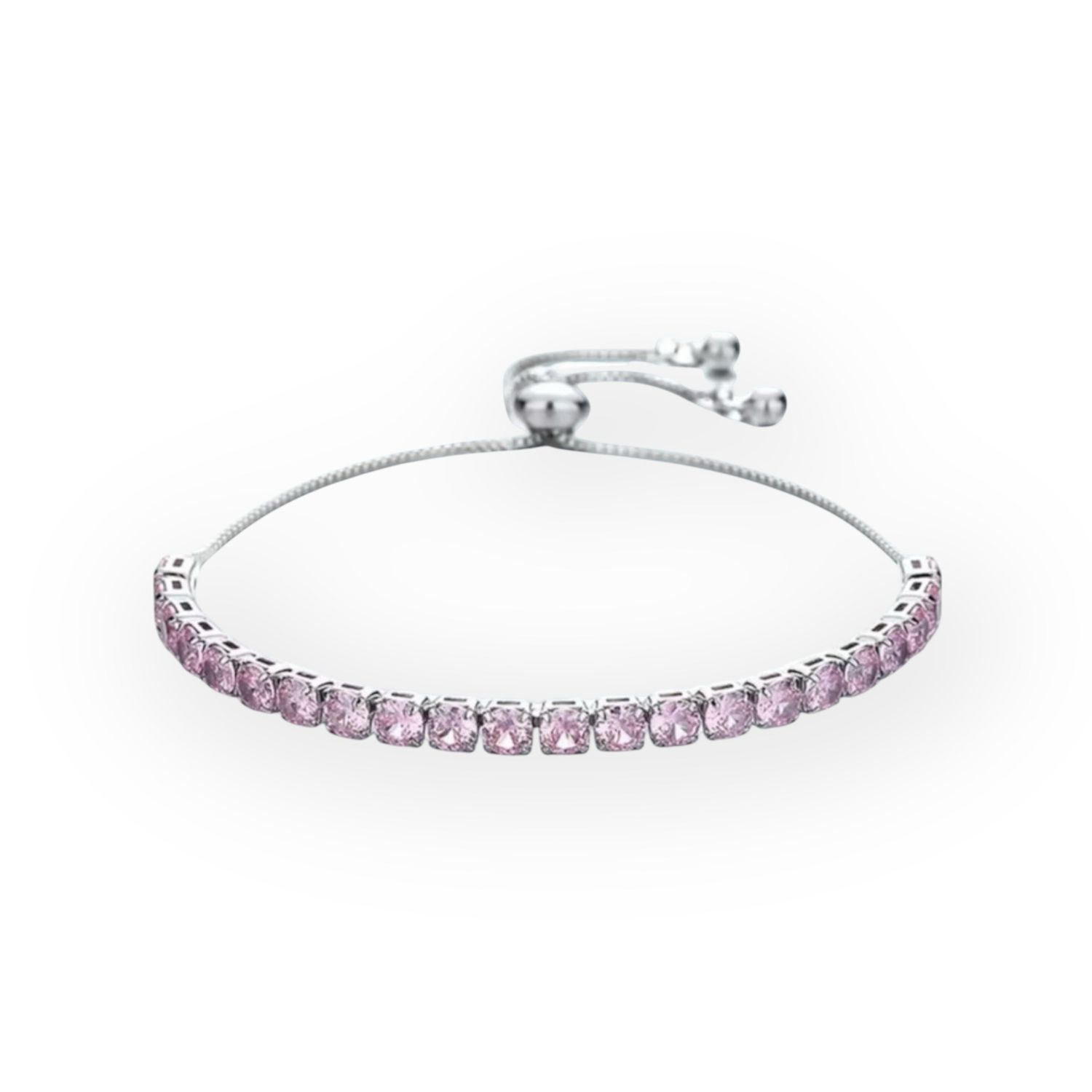 Sterling Silver Pink Zircon Crystal Adjustable Bracelet