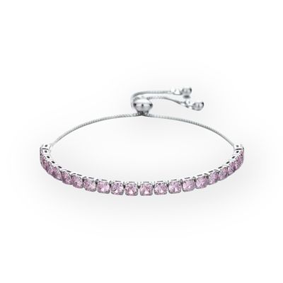 Sterling Silver Pink Zircon Crystal Adjustable Bracelet