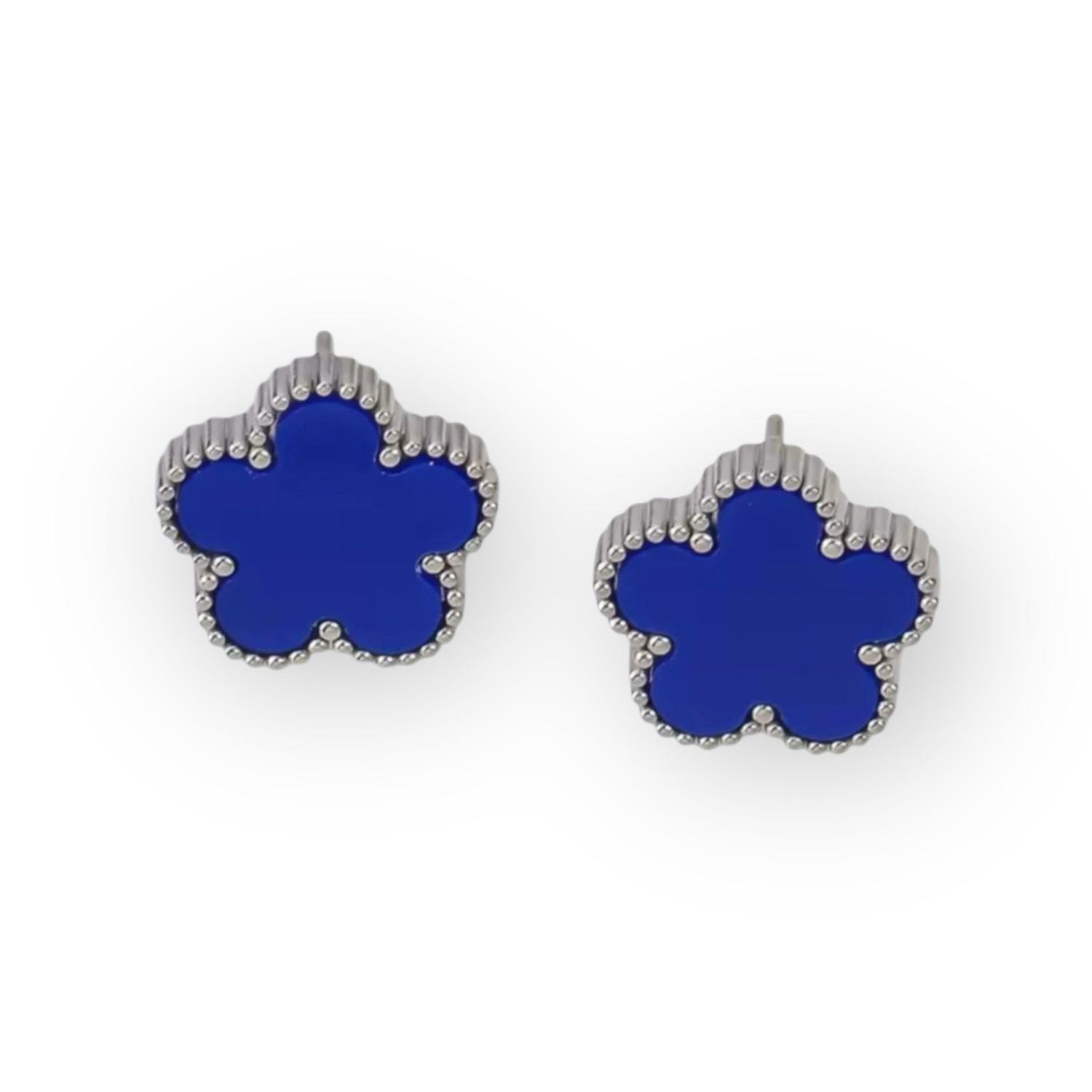 Silver and Blue Stainless Steel Clover Earrings