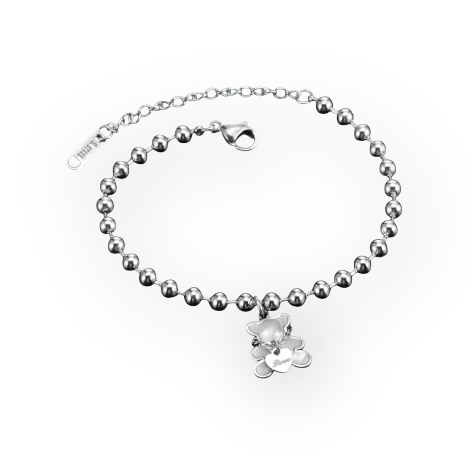 Teddy Bear Love Silver Coloured Ball Bracelet
