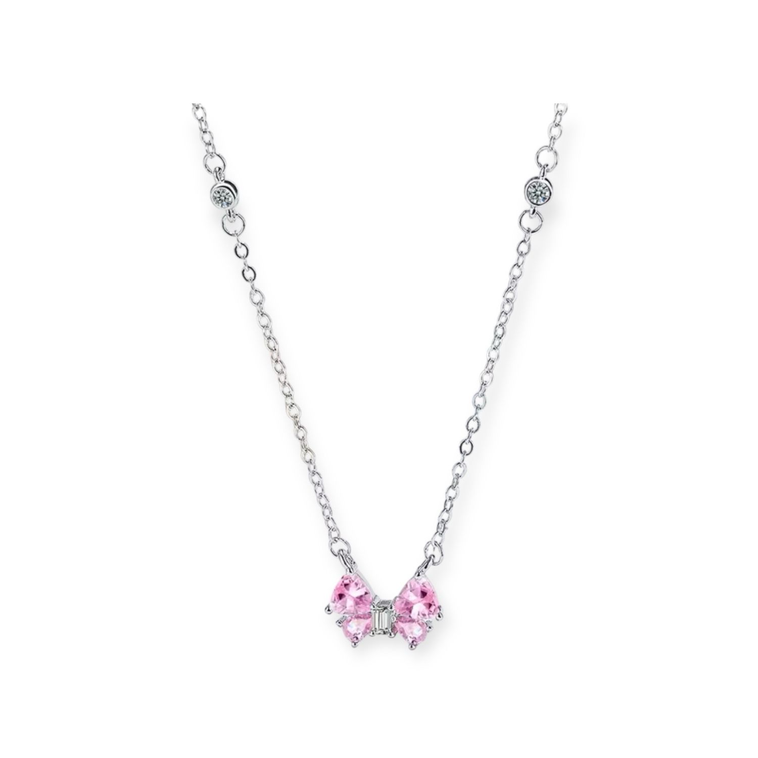 Pretty In Pink Zircon Bow Necklace
