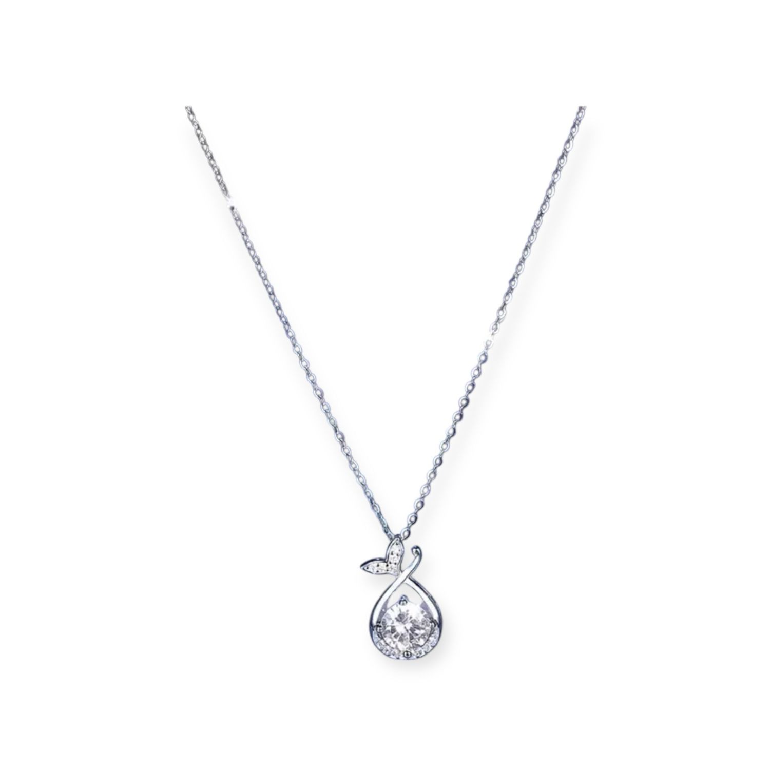Ocean Fish Tail Glass Rhinestone Pendant Necklace