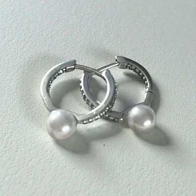 Sterling Silver Freshwater Pearl Hoop Earrings
