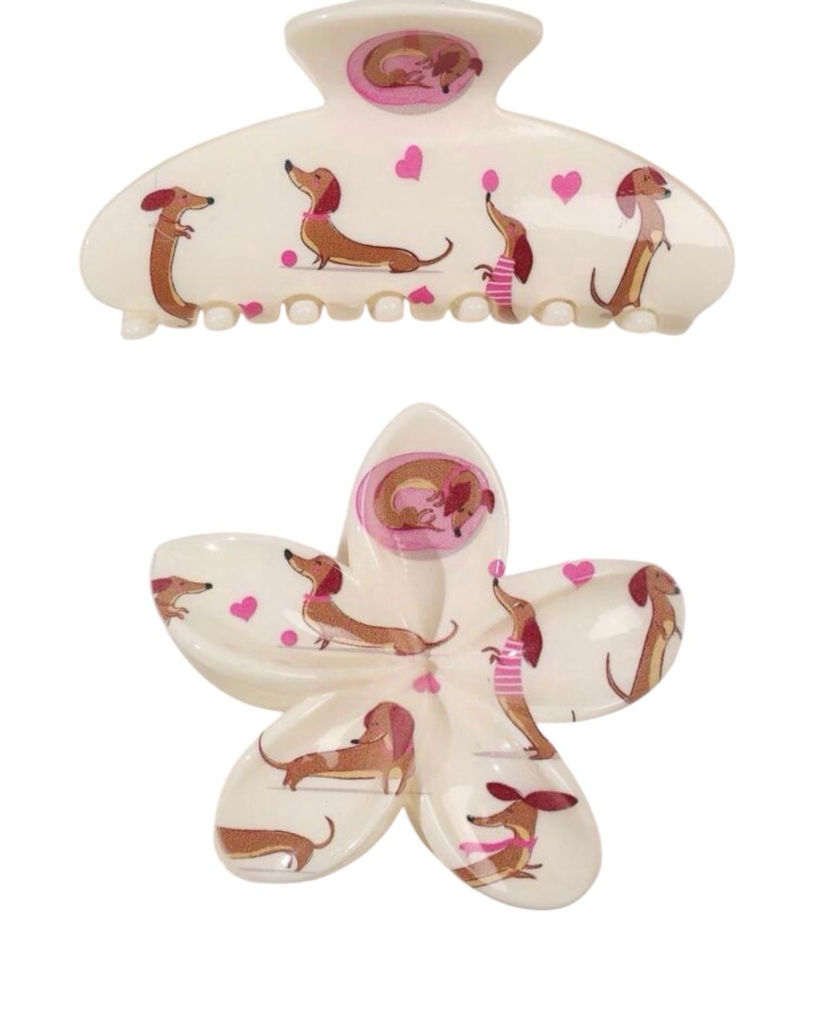Dachshund Hair Claw Clip Set – Glossy Cream Finish (2 Pieces)