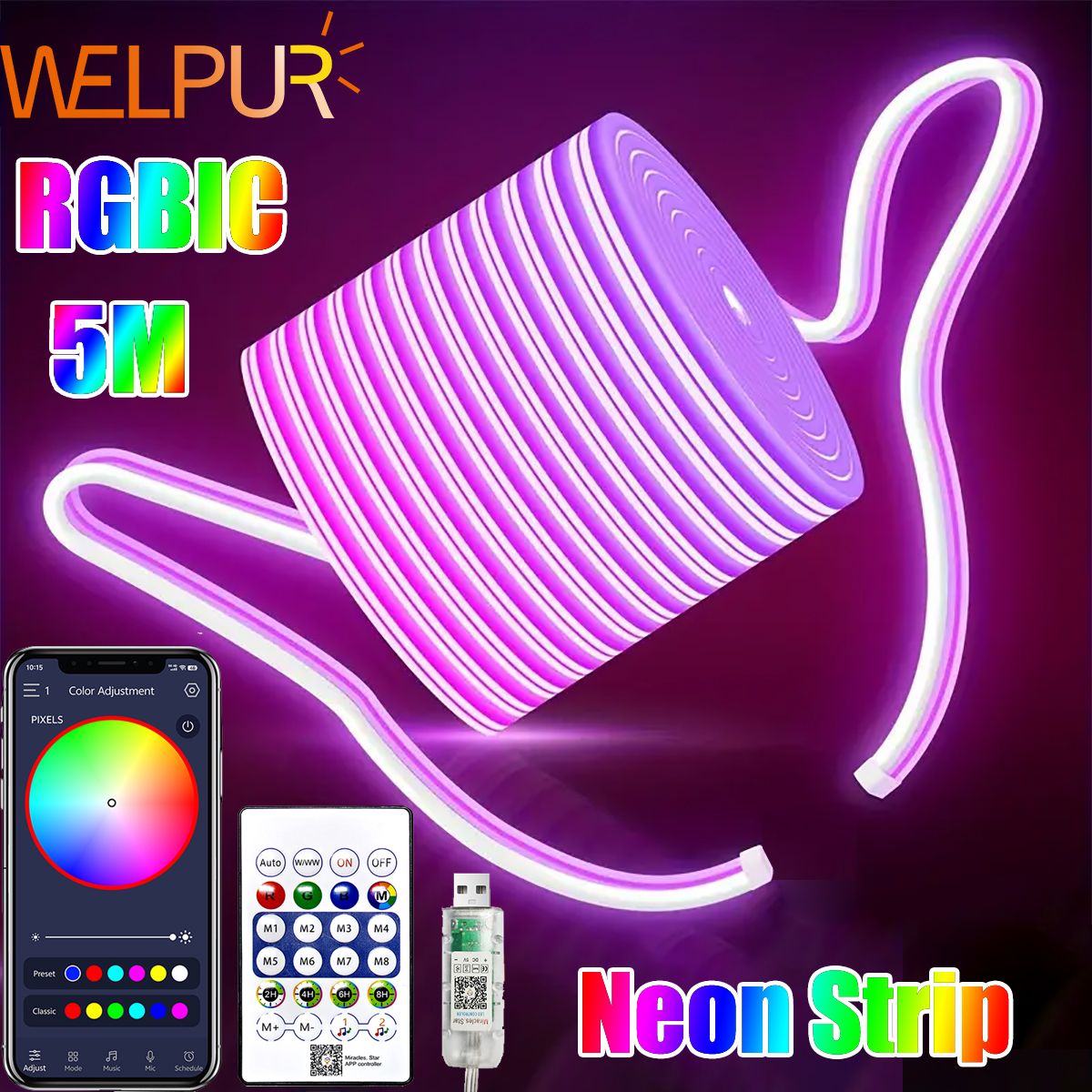 LED Neon Strip Lights RGBIC Bluetooth Gaming Backlight DIY Gaming Ambient Light For Gaming Room Living Room Bedroom Indoor Decor