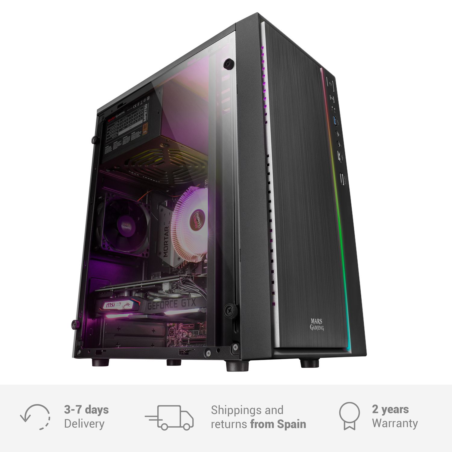 Mars Gaming MCM, MicroATX Gaming PC computer box, compact box, ARGB modes Gaming box, 8 cm fan, Black