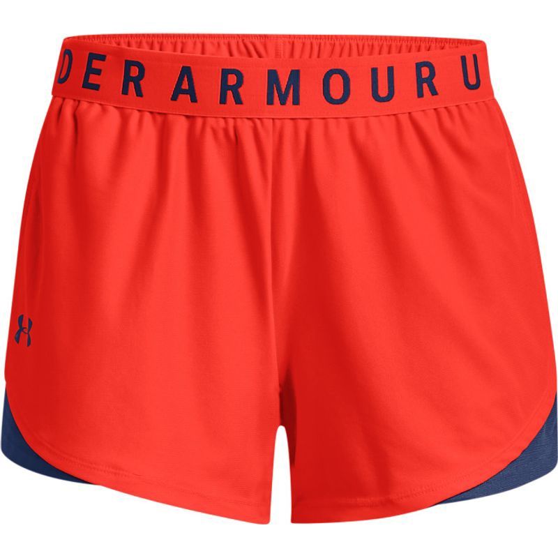 Women's UA Play Up Shorts 3.0, Color: Phoenix Fire/Indigo, Size: Large