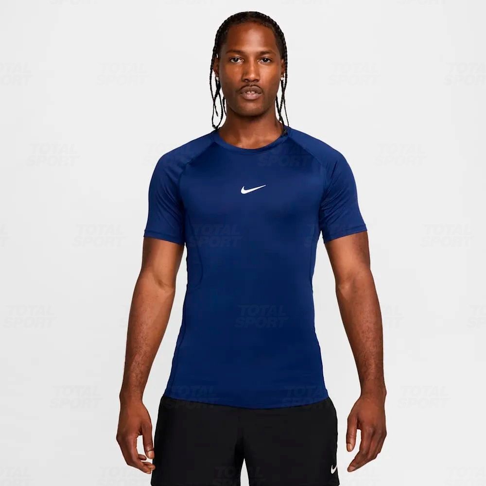 Men's Nike Pro DriFit Tight Top Short Sleeve Blue Void/(White), Size: L
