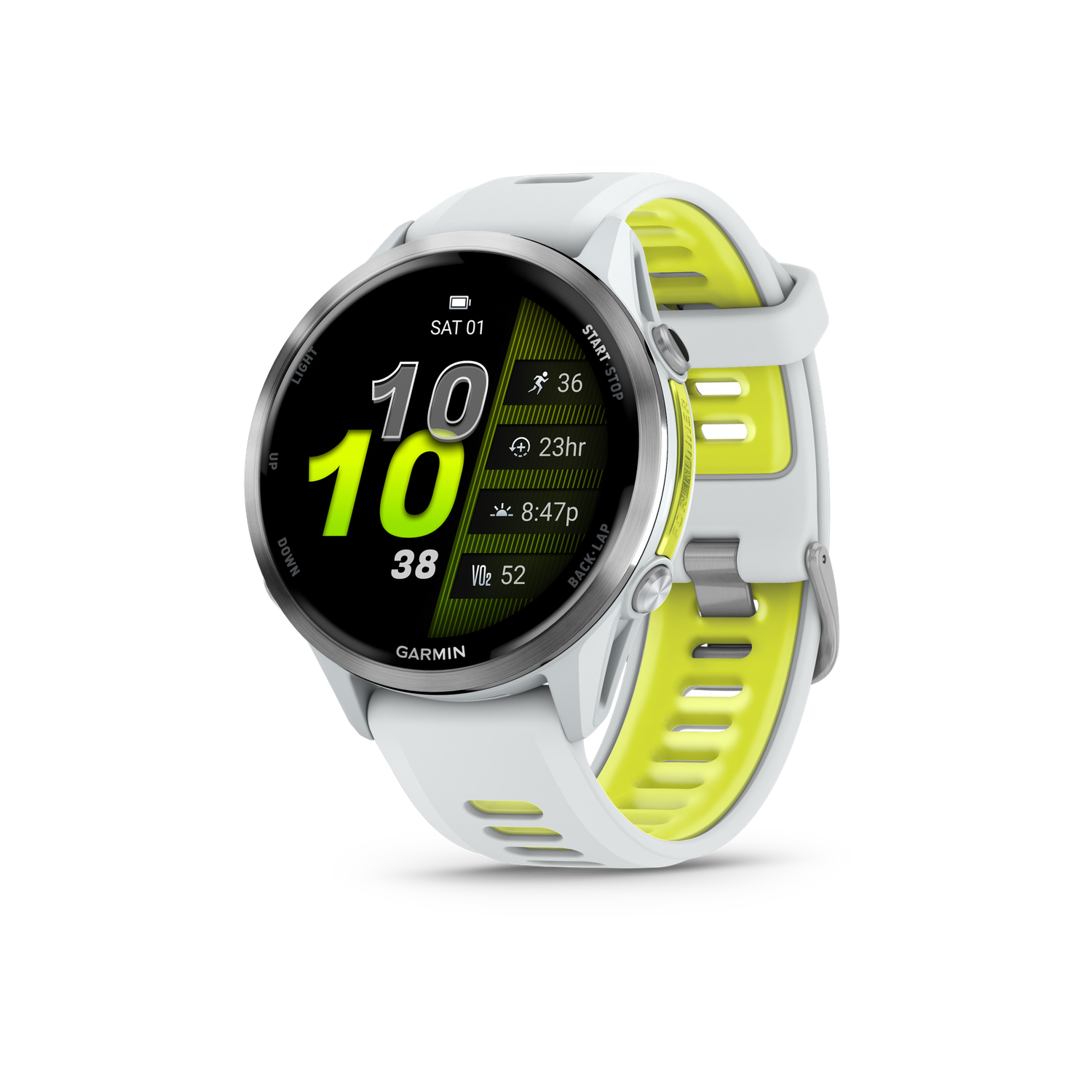 Forerunner® 970, Colour: Titanium with Whitestone Case and Whitestone/Translucent Amp Yellow Band