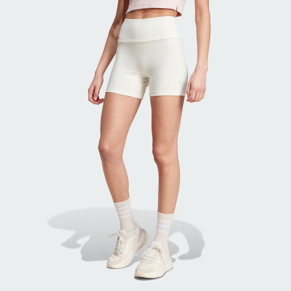 Adidas Woment Lounge Ribbed High-Waist Bike Shorts (White)