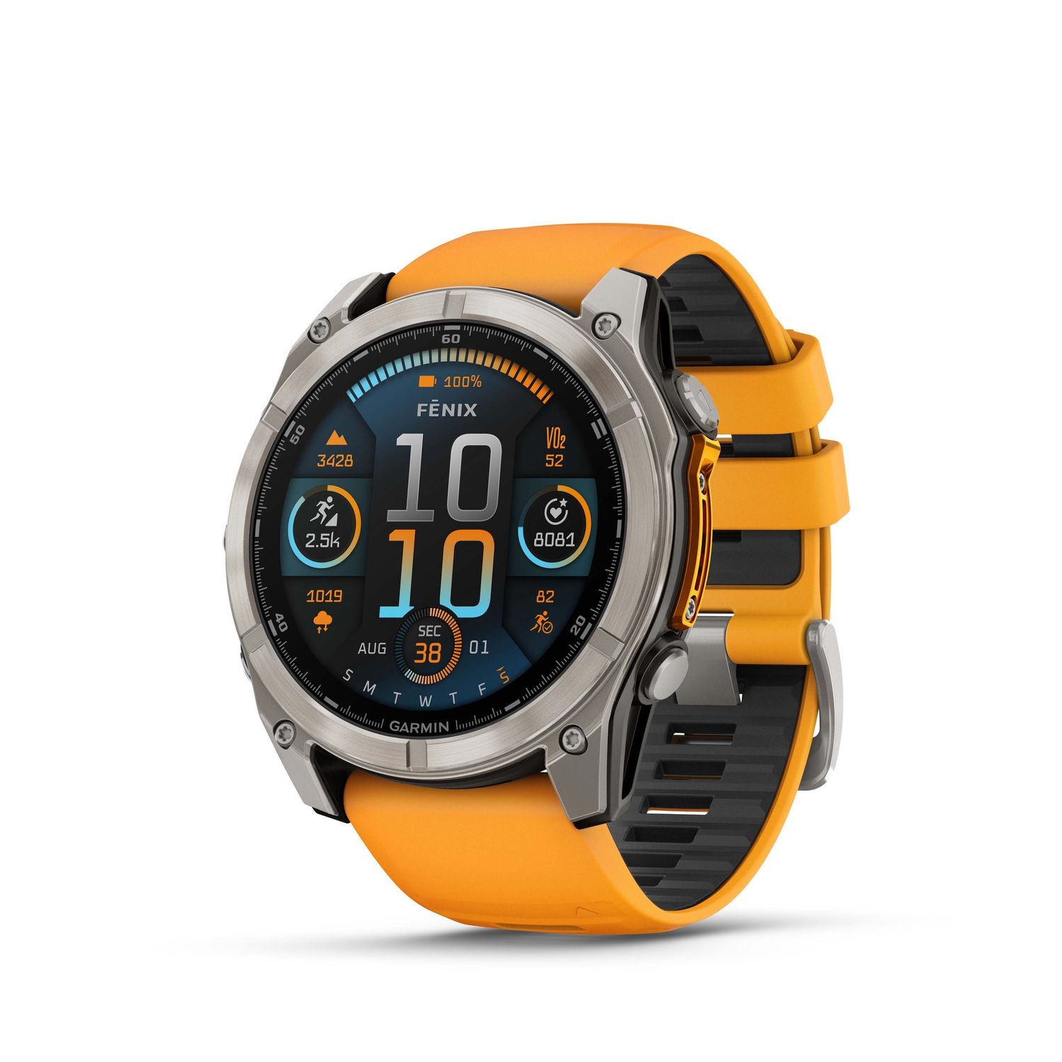 fēnix® 8 – 51 mm, AMOLED, Colour: Sapphire, Titanium with Spark Orange/Graphite Silicone Band
