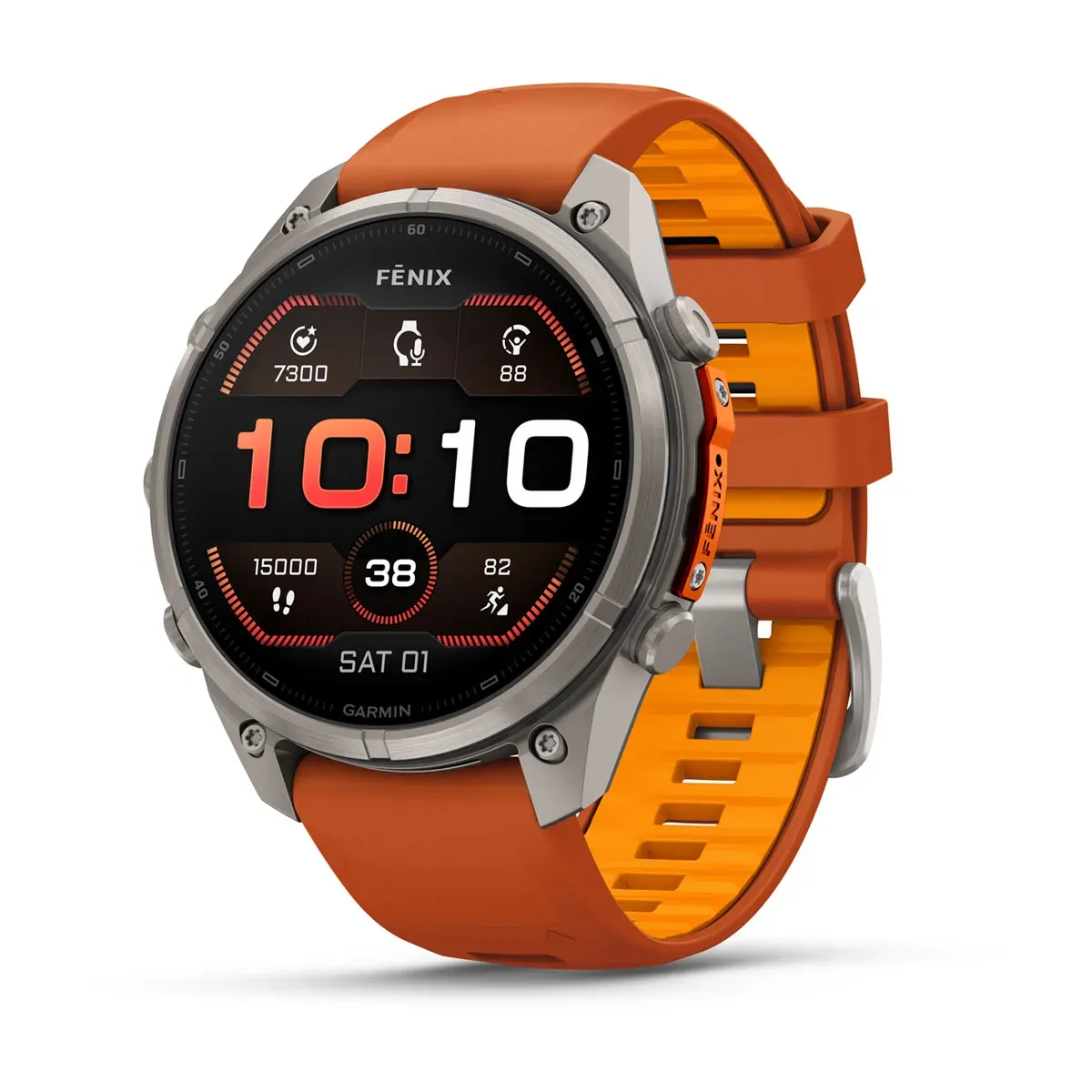 fēnix® 9 Pro – 47 mm, Colour: Titanium with Autumn Orange/Spark Orange Silicone Band