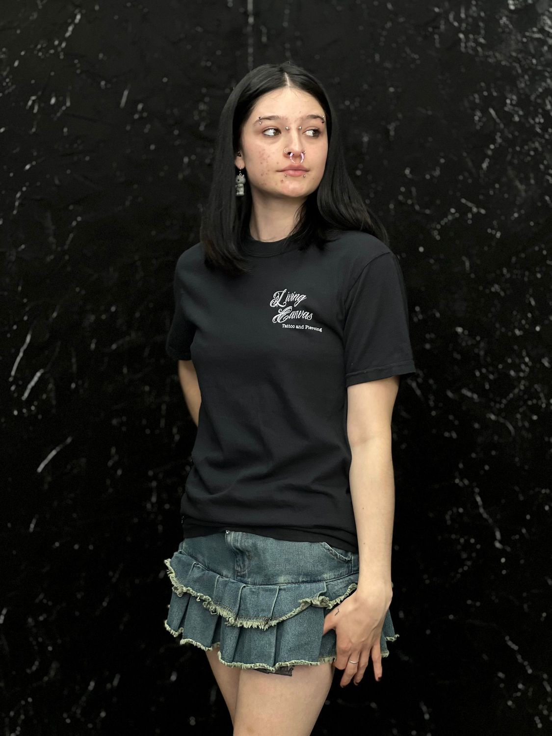 Black unisex t-shirt,  Living Canvas Tattoo and Piercing Logo.100% cotton. Sizes S - 2XL