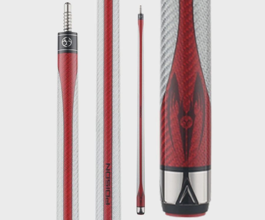 Poison Maelith Pool Cue with Carbon Fiber Shaft - Grey/Red