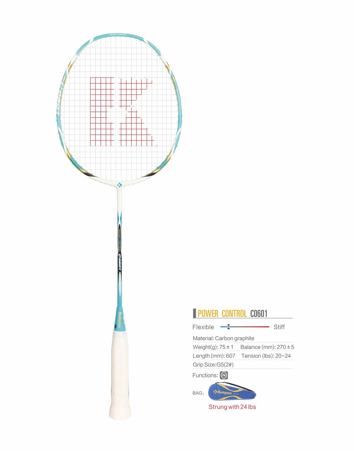 Kumpoo Power Control KIDS Racquet, Colour: C0601 (Blue)