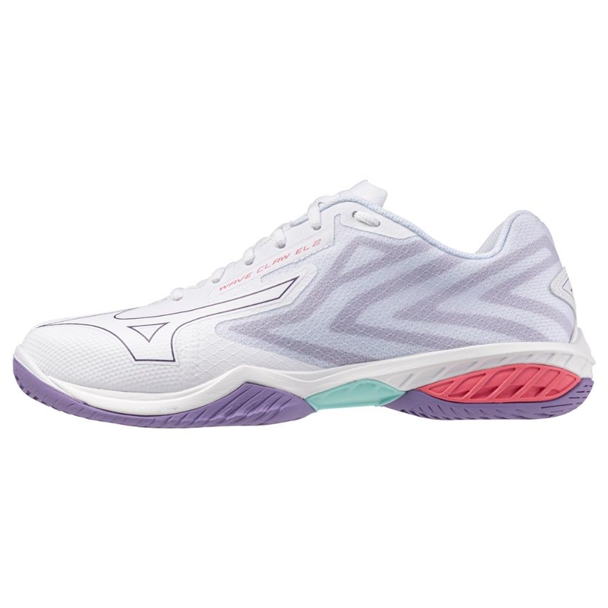 Mizuno Badminton Shoes WAVE CLAW EL 2 Unisex (White/Violet Indigo/Camellia Rose) 71GA258368, Size: US 6 / 24.0cm