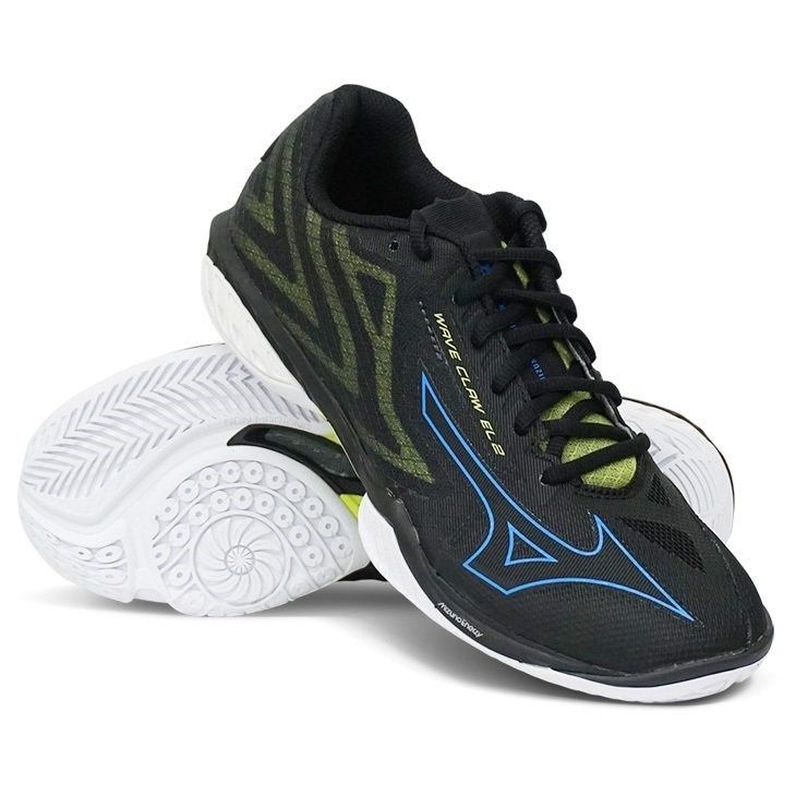Mizuno Badminton Shoes WAVE CLAW EL 2 (Black/Super Sonic/Sharp Green) 71GA228024, Size: US 5