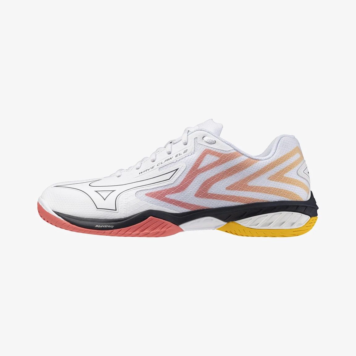 Mizuno Badminton Shoes WAVE CLAW EL2 Unisex (White/Baritone Blue/Calypso Coral) 71GA258375, Size: US 6 / 24.0cm